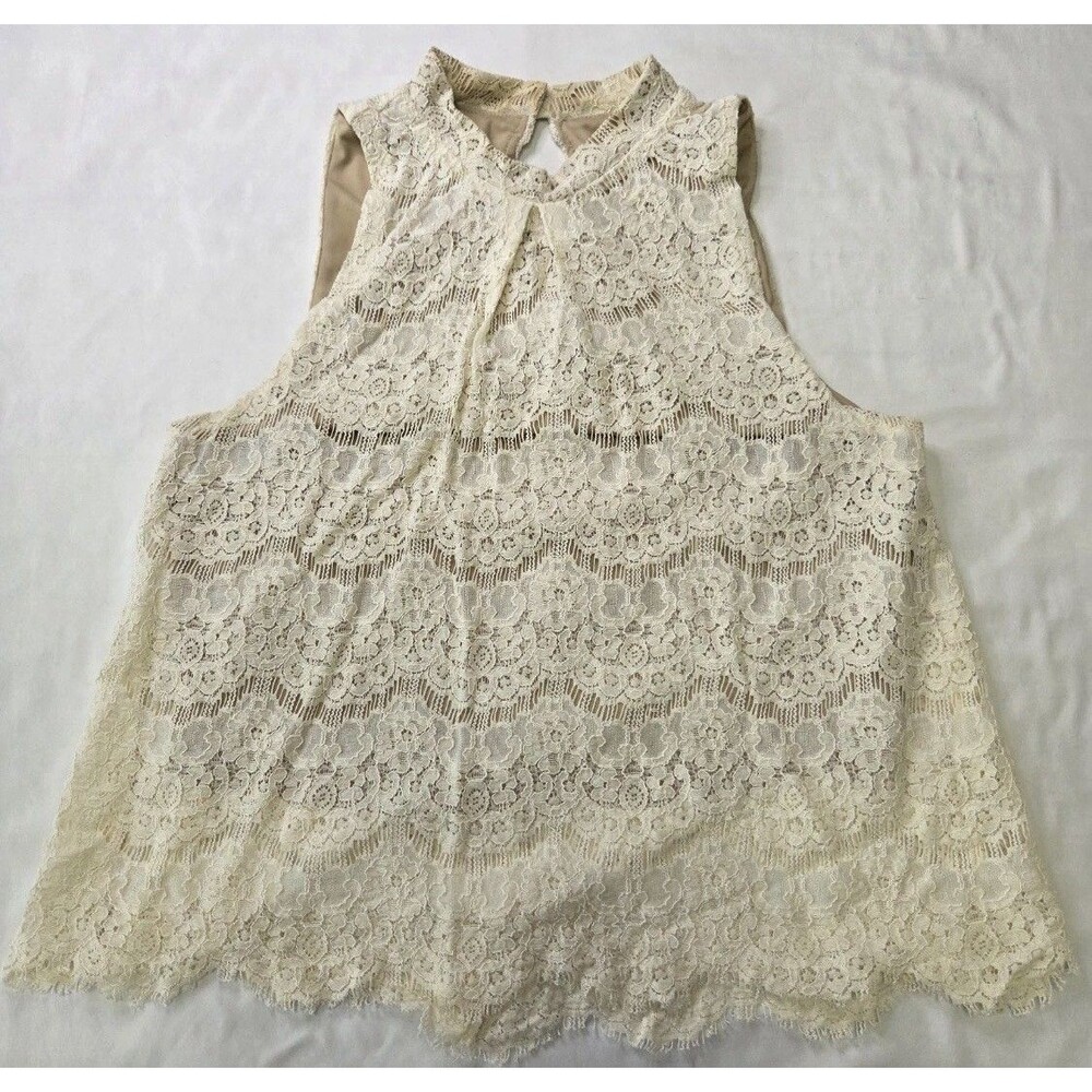 Love Fire Women's Sz L Lace High Neck Tank Romantic Feminine Cowgirl Coquette